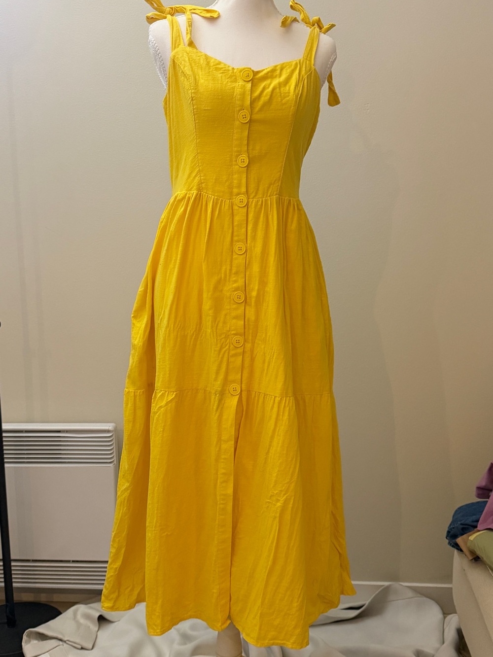 Urban Outfitters Yellow Button-Front Tie-Strap Maxi Dress